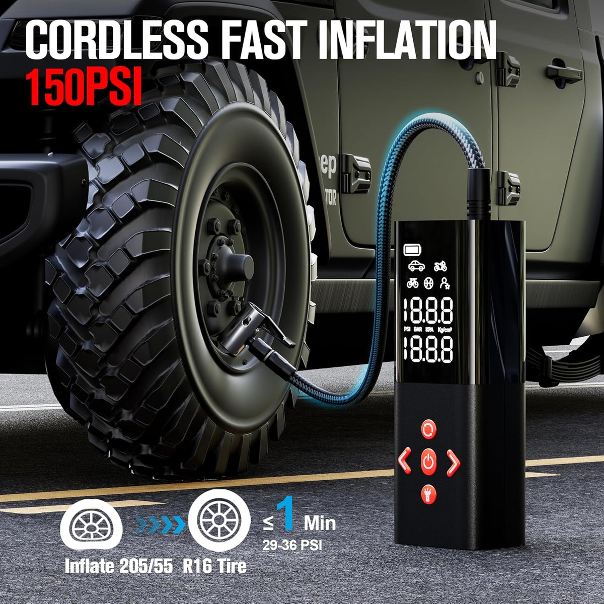 GOOLOO AP150 Tire Inflator Portable Air Compressor, 2X Faster 150PSI Cordless Air Pump with Auto-Shutoff, Portable Bike Pump with Tire Pressure Gauge, Electirc Tire pump for Car, Motorcycle, Ball, Red