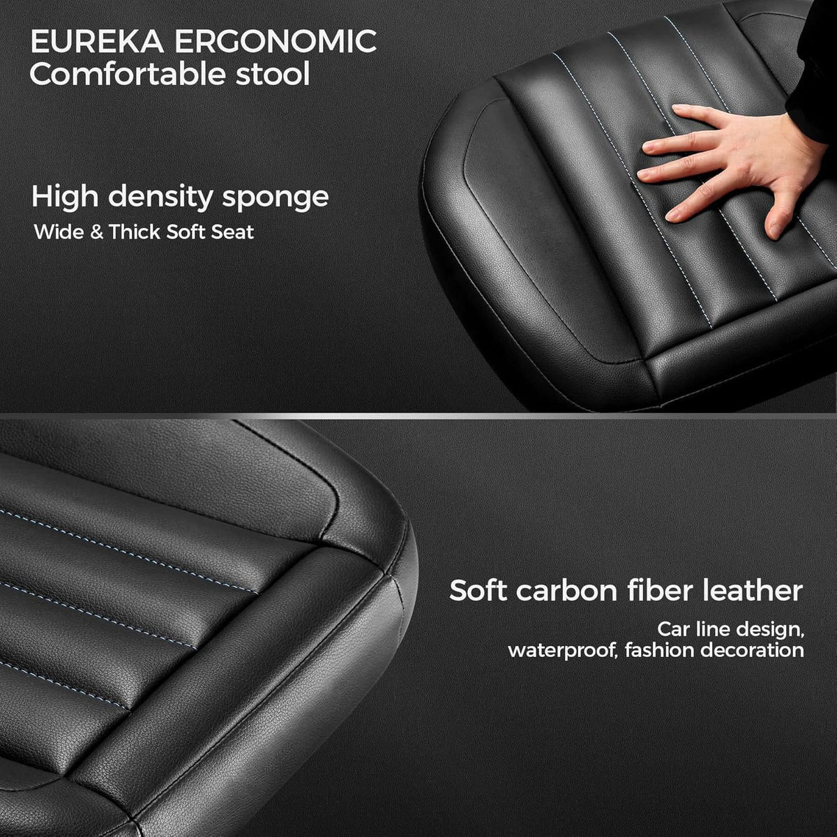 EUREKA ERGONOMIC Multi-Use Stool, Height Adjustable Swivel Rolling Stool Chair W Wheels, Ottoman Footrest for Gaming, Home Office, Black