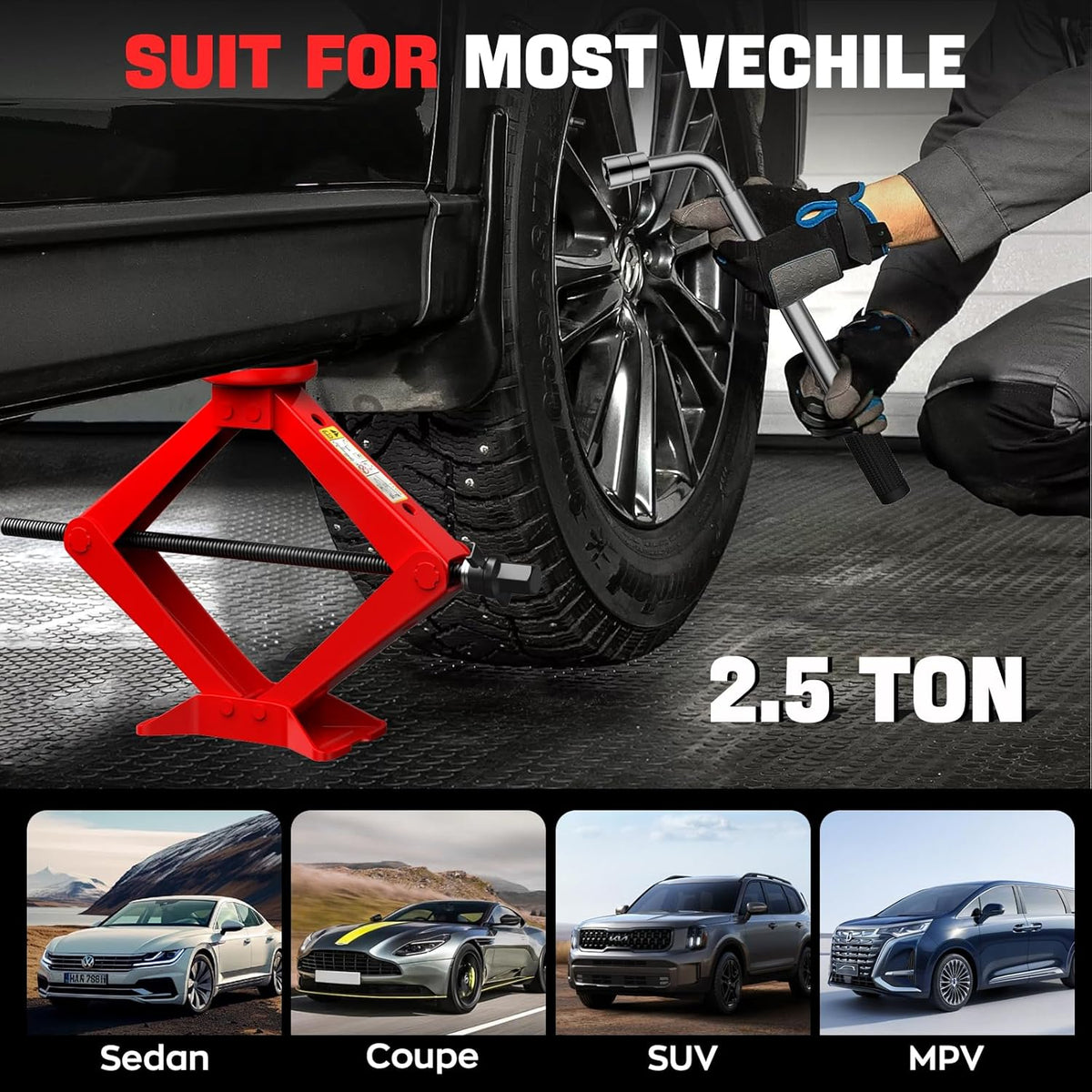 Scissor Jack for Car 2.5 Ton(5512 lbs) Car Jack Kit, Tire Changing kit with Lug Wrench Portable Auto Jack Tool Tire Jack for Car SUV MPV