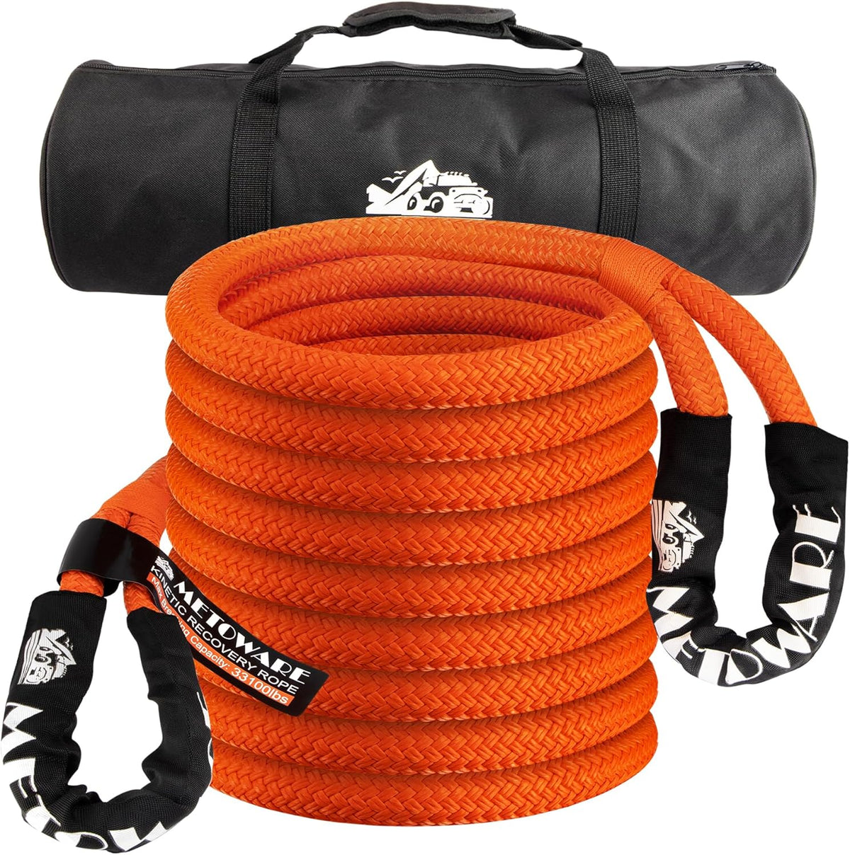 METOWARE Kinetic Recovery Rope (1’’ x 30ft) 35,000 LBS Heavy Duty Offroad Recovery for UTV, ATV, Truck, Car