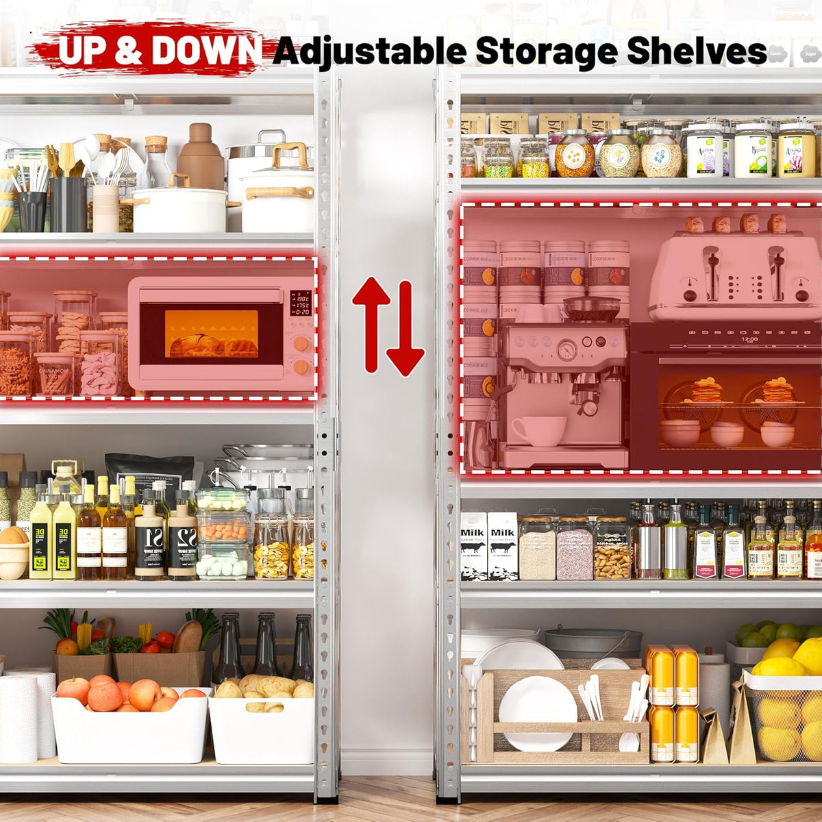REIBII 2020LBS Garage Shelving Heavy Duty Metal Shelving 5 Tier Storage Shelves, Garage Shelves for Warehouse Basement, Easy Assembly, 72" H x 35.55" W x 16" D, Galvanized, 2 Pack