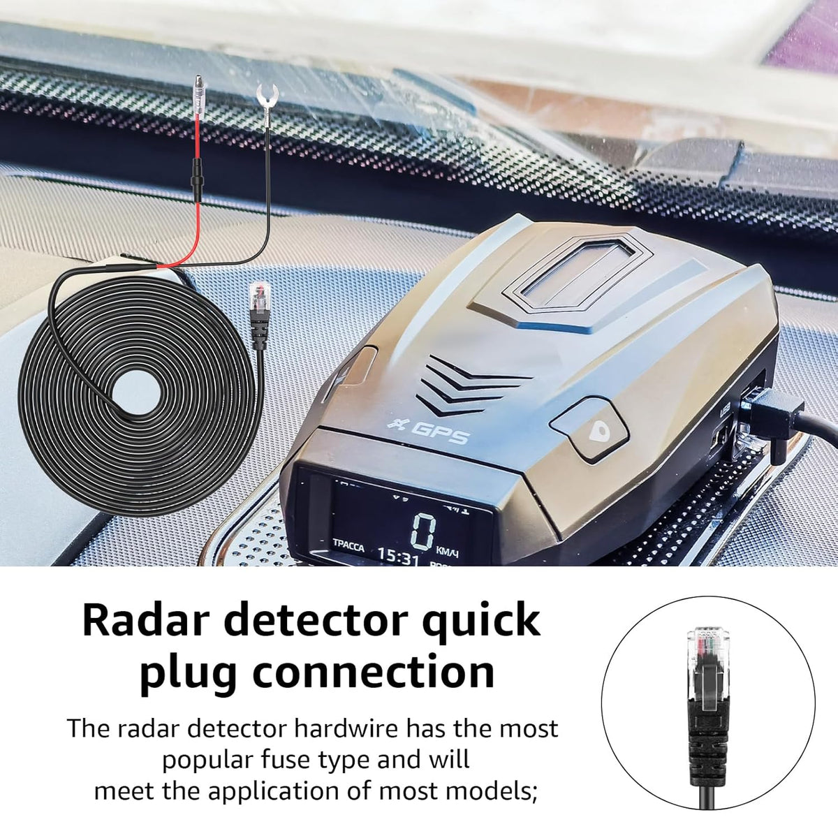 Radar Detector Hardwire Kit with RJ-11 Telephone Style Jack Direct Wire Wiring Kit Compatible with Escort Valentine One Uniden Beltronics Cobra Multiple Fuse Sizes Power Cord Cable
