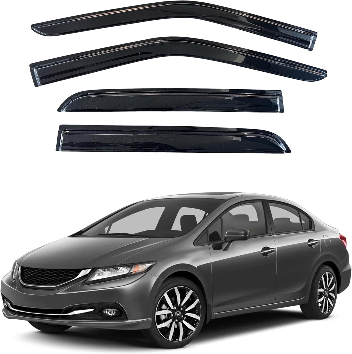 KPY Window Visor Compatible with Honda Civic Sedan 2012-2015, 4PC Rain Guard Side Window Vent Deflectors Tape-On Mugen Style, 2012 2013 2014 2015