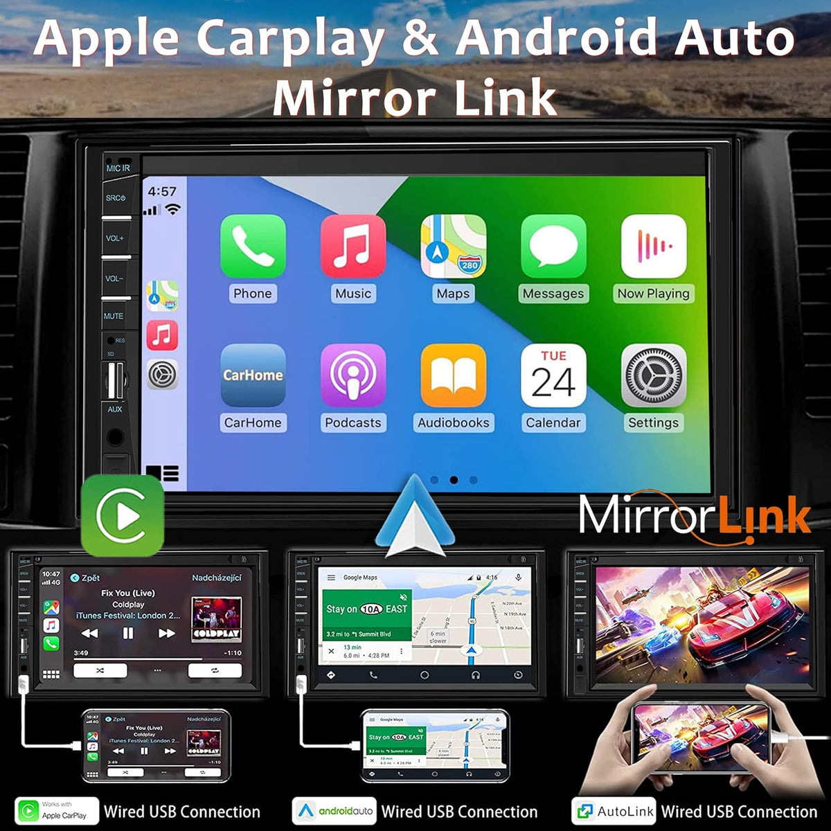 Naifay Double Din Car Stereo with Dash Cam | 7INCH Touchscreen Car Radio Receivers Support with Apple Carplay & Android Auto, Bluetooth, Backup Camera, Mirror Link, Voice Control, SWC, FM/USB/TF/AUX