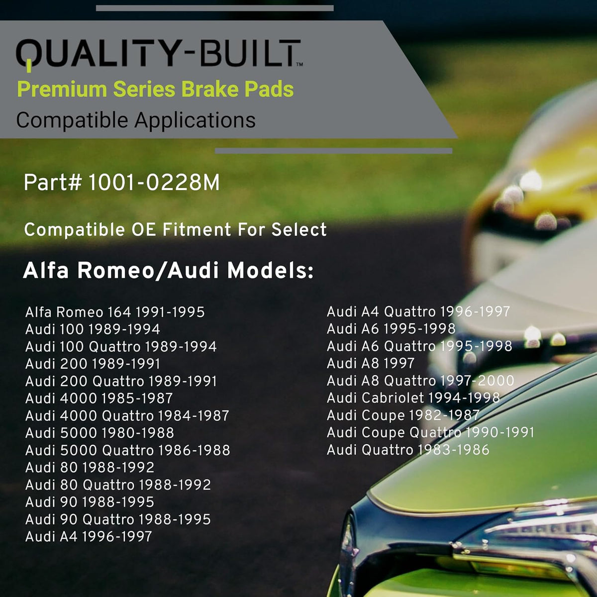 Premium Semi-Metallic Rear Brake Pads (1001-0228M) Compatible with 1980-2001 Alfa Romeo/Audi (4000 Quattro/5000 Quattro/80 Quattro/90 Quattro/A4 Quattro/A6 Quattro/A8 Quattro/S3/S4/S6)