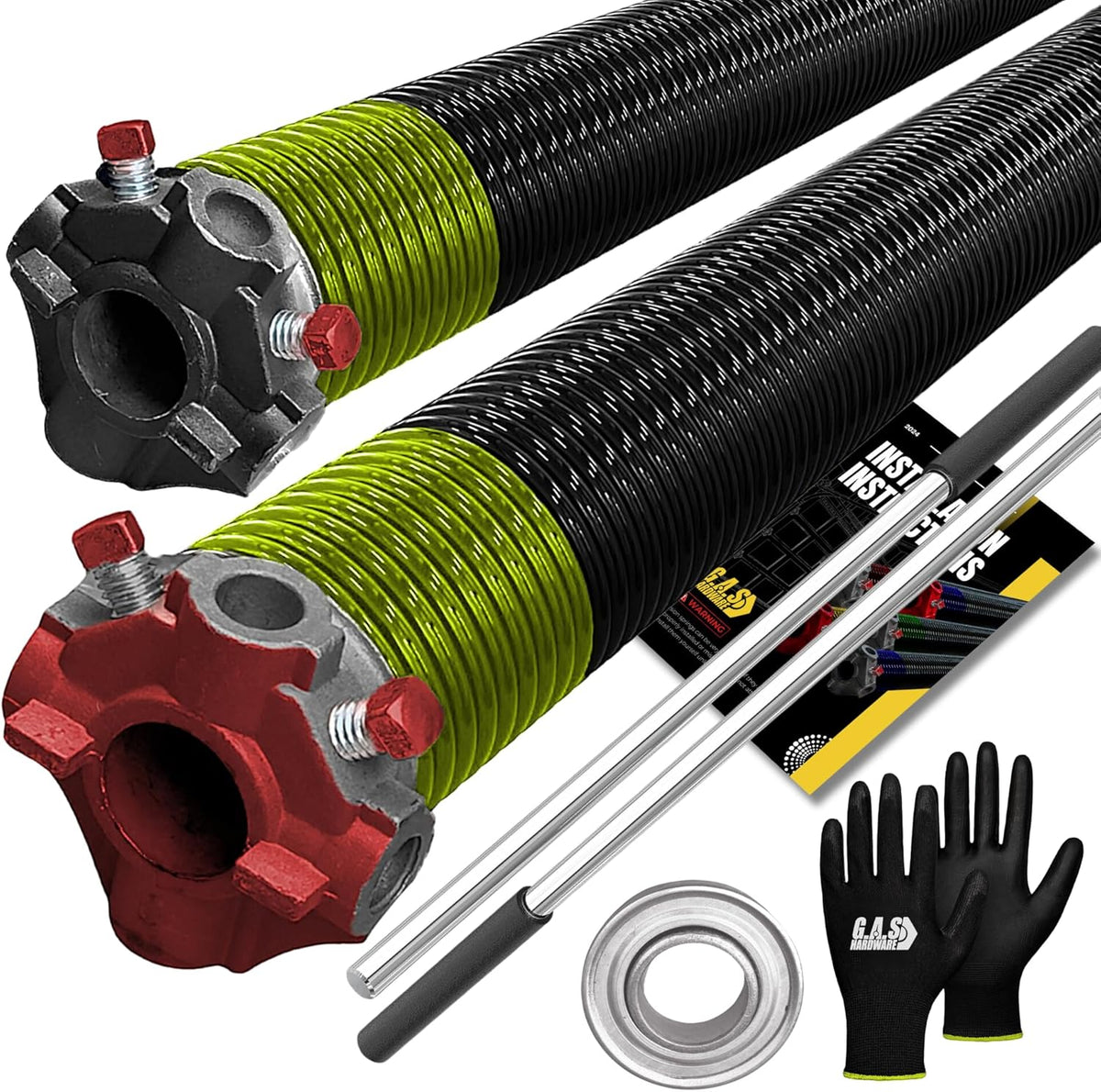 Garage Door Torsion Springs 207x2x25 Includes 1” Steel Bearing, Gloves, and Winding Bars for Left and Right Side of Garage Door Precision E-Coating 5-Year Warranty Minimum 30,000 Cycles (Pair)