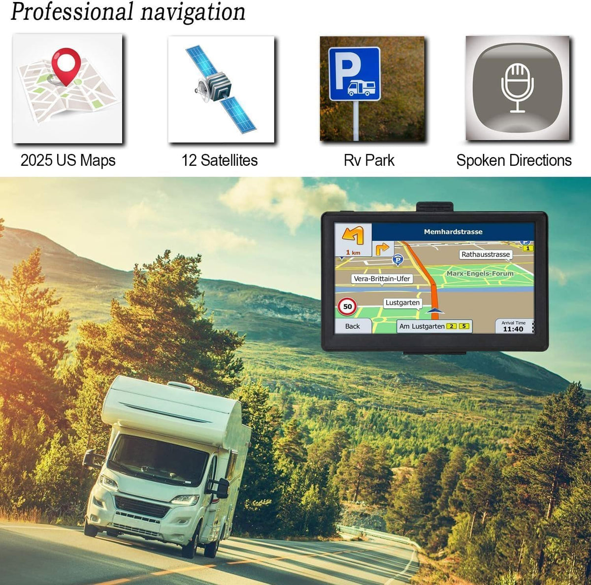 Truck GPS Commercial Drivers 2025, Trucker Car GPS Navigator, 9 inch Navigation System with Lifetime Map Updates, Voice Assistant, Speed Limit Warnings