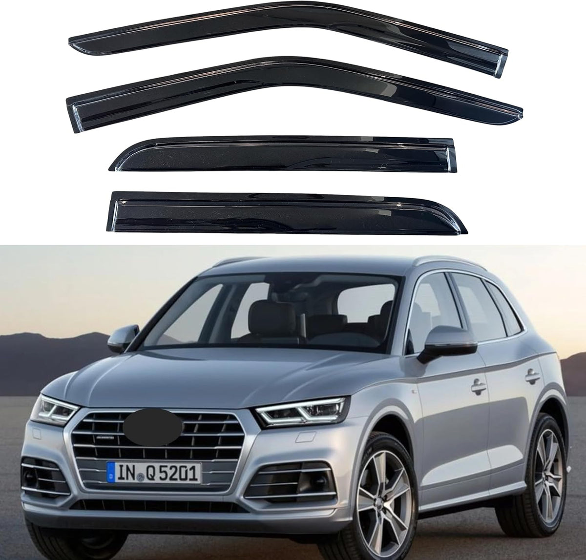 KPY Window Visor Compatible with Audi Q5 2009-2017, 4PC Rain Guard Side Window Vent Deflectors Tape-On Mugen Style, 2009 2010 2011 2012 2013 2014 2015 2016 2017