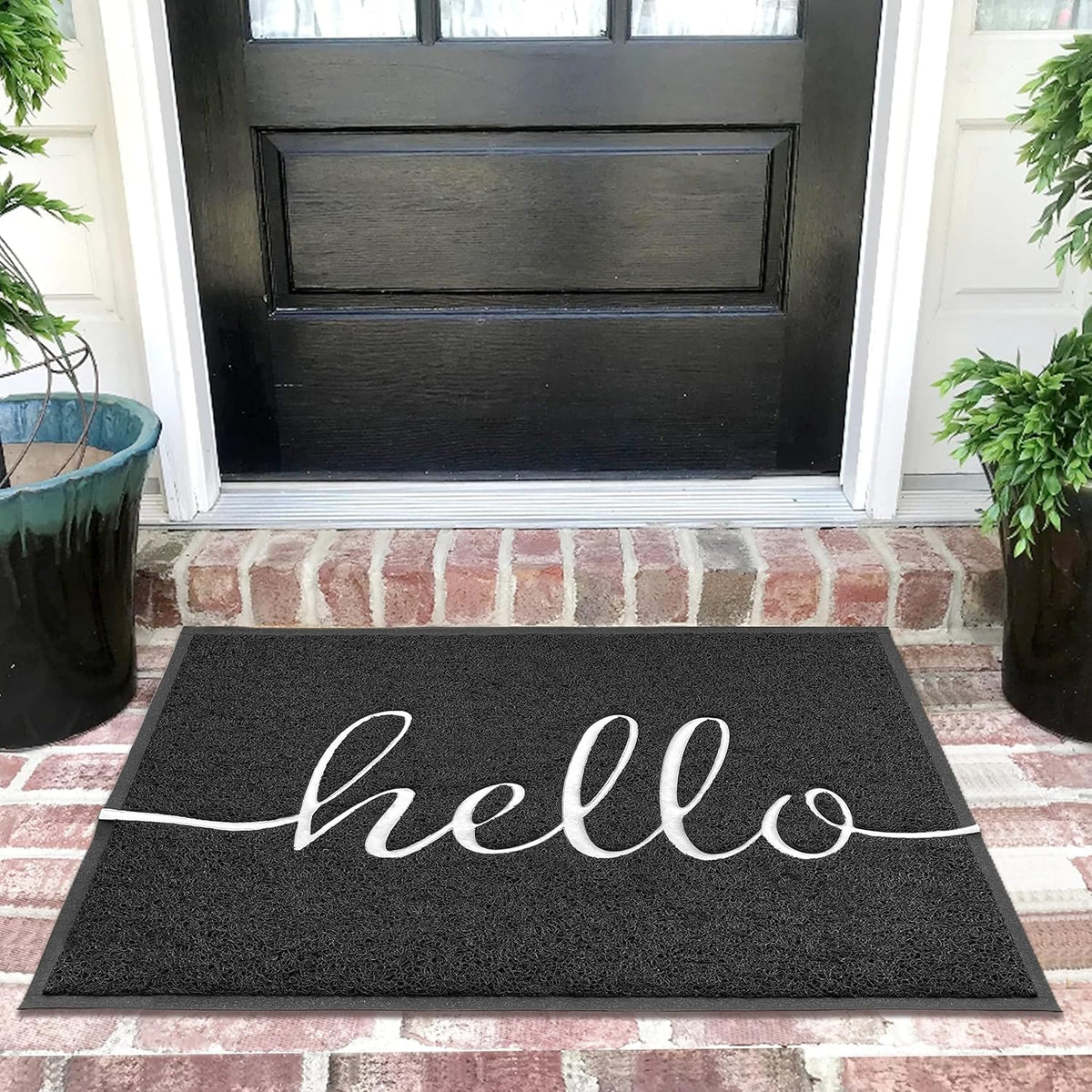 EARTHALL Door Mat Outside Inside Hello Doormat, 36"x24", Durable Floor Mat Non Slip Mat Ultra Absorb Mud Easy Clean Front Doormat for Garage, Entryway, Patio, High Traffic Areas, Black