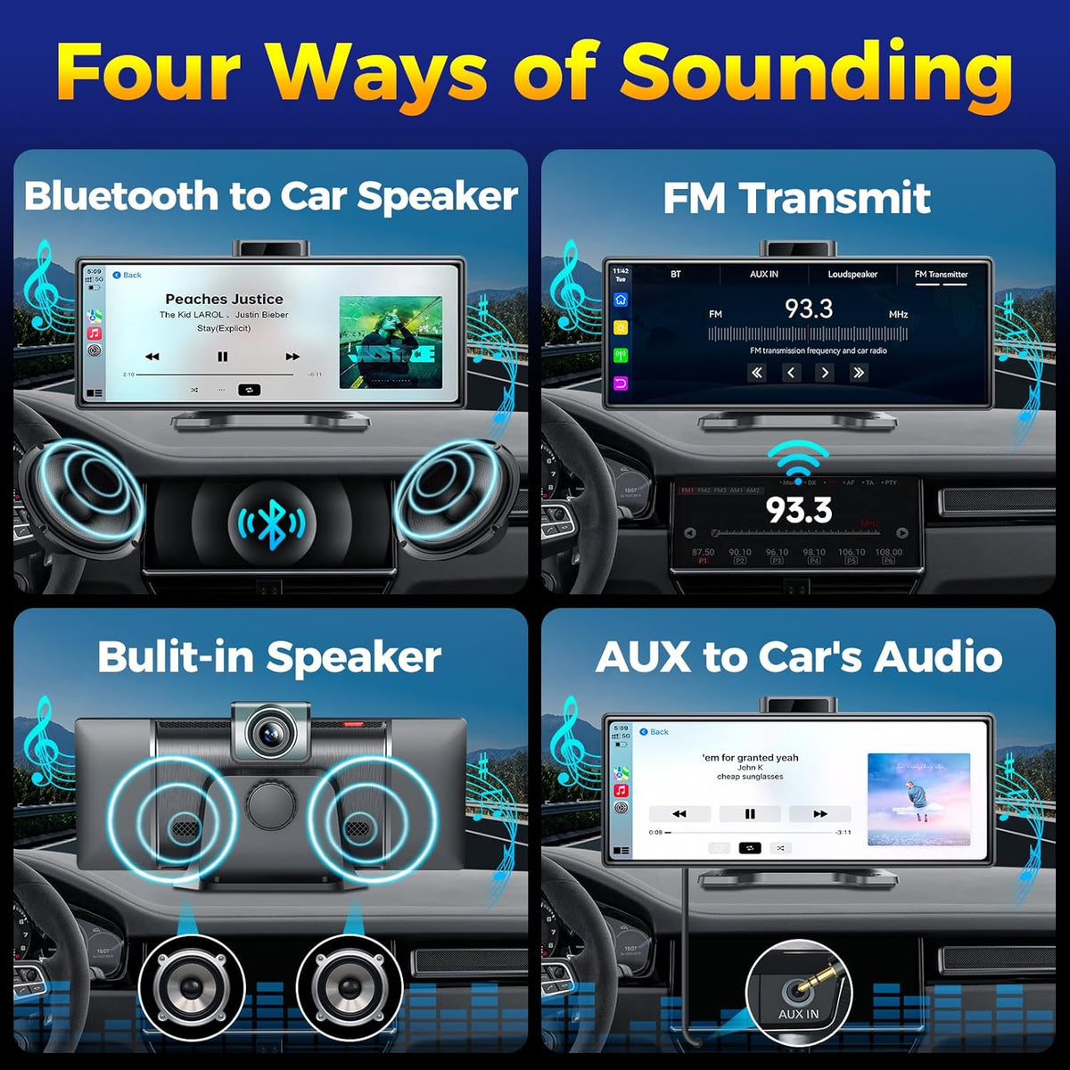 10.26" Wireless Apple CarPlay Android Auto Car Screen - Secure Strong Bracket, 4K Dash Cam, GPS Navigation, HD Touchscreen, AirPlay, Car Stereo, Fits All Vehicles