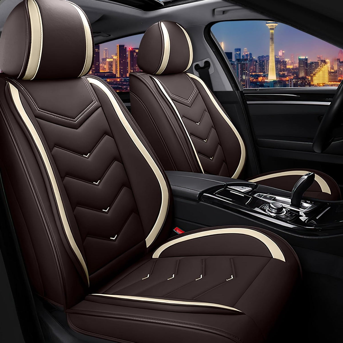 Car Seat Covers for Chrysler Pacifica 2004-2025, Stylish Sport Seat Cover, Premium Nappa Leather Car Seat Cover. Automobile Seat Covers Sets.(Standard 2 Seats/Coffee Color)