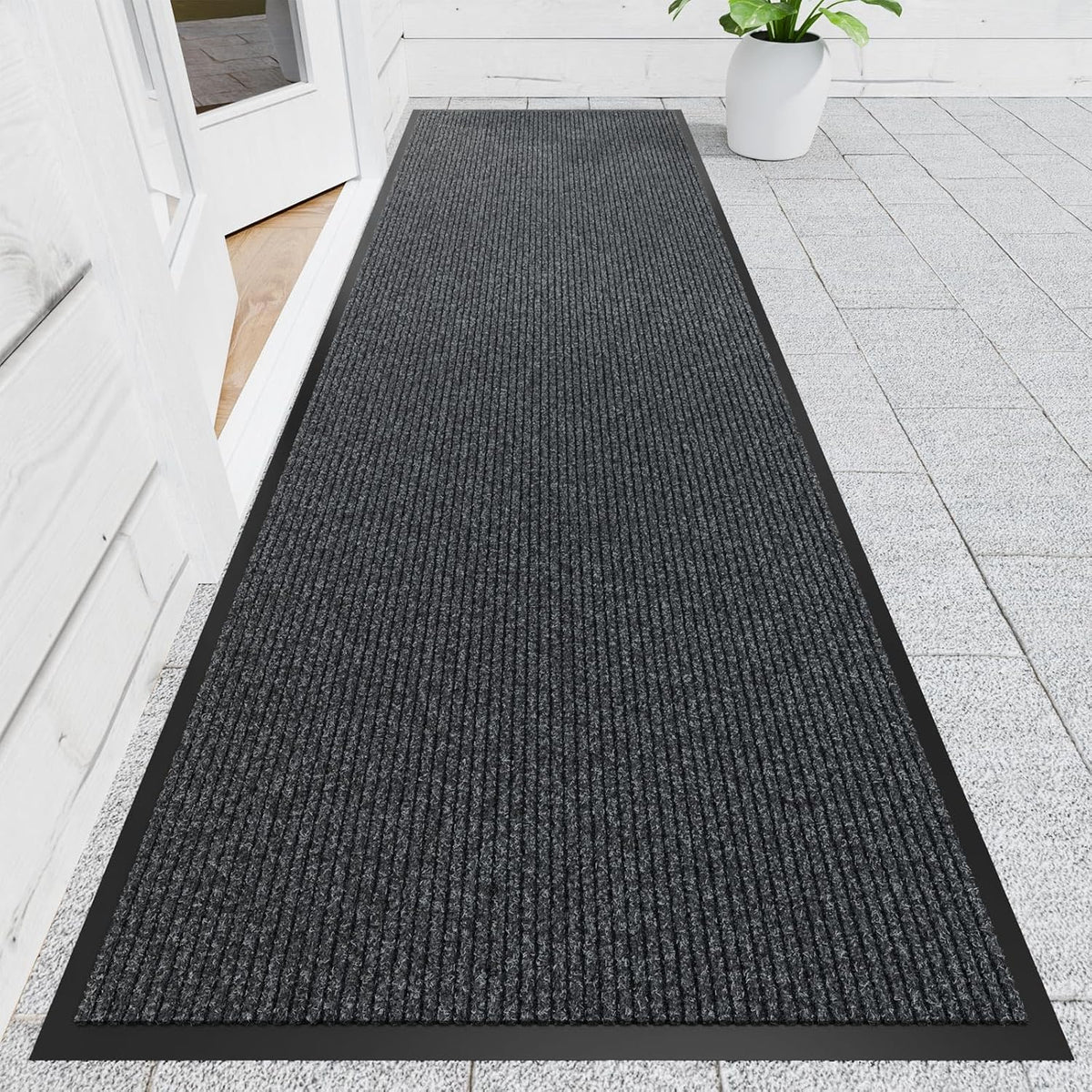 Front Door Mat, 3' x 10' Heavy Duty Indoor Outdoor Welcome Mat for Entryway, Commercial Entrance, Low Profile, Non-Slip, Durable Rubber Backing for Patio, Home