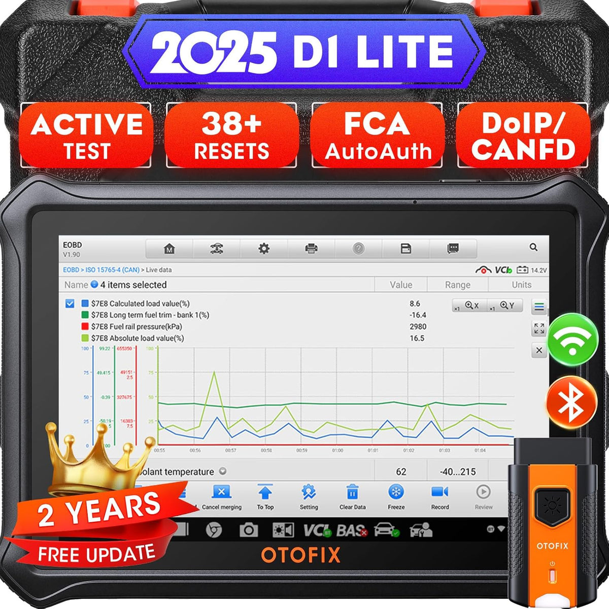 OTOFIX D1 Lite 2025 Bidirectional Scan Tool, 2 Years Free Update, 38+ Services, All System Diagnostic Scanner, Active Tests, AutoAuth FCA SGW, AutoVIN, CAN FD & DoIP, 99% Car Coverage