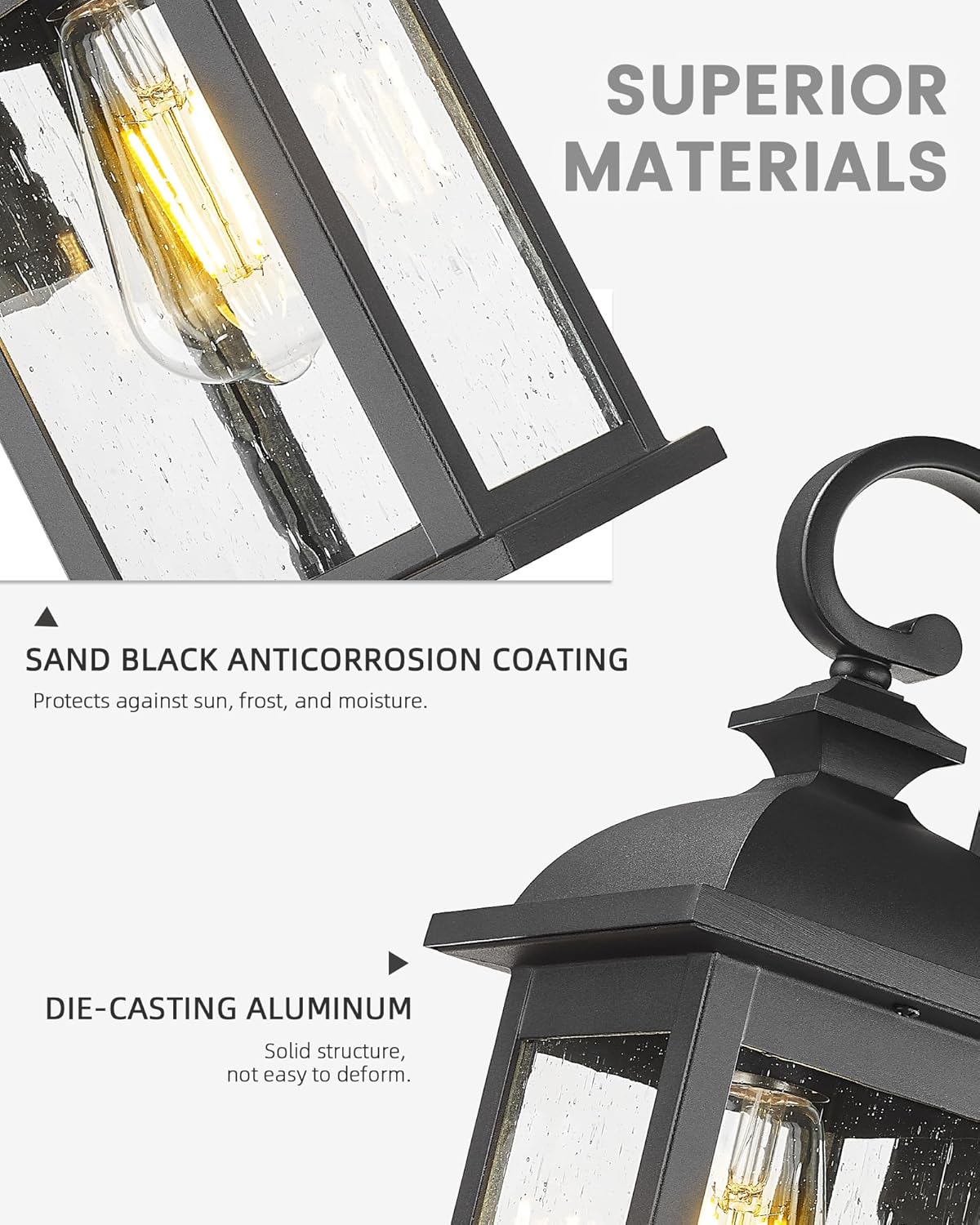 FEMILA Dusk to Dawn Outdoor Wall Sconce, 15" Matte Black Seeded Glass Outdoor Sconce Lights, Front Porch Light Fixtures Wall Mount, Garage Lights for Patio, Entryway, Garden, 4FD54B-PC BK