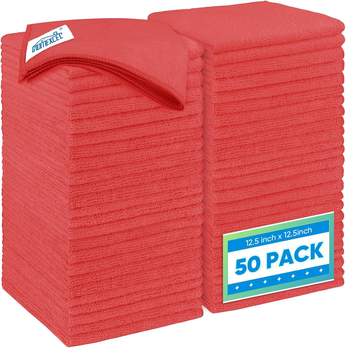 HOMEXCEL Red Microfiber Cleaning Cloth 12 Pack, 12.5 x 12.5 inch Microfiber Towels for Cars, Ultra Absorbent Car Washing Cloth, Lint Free Streak Free Cleaning Rags for Car, Kitchen, and Window