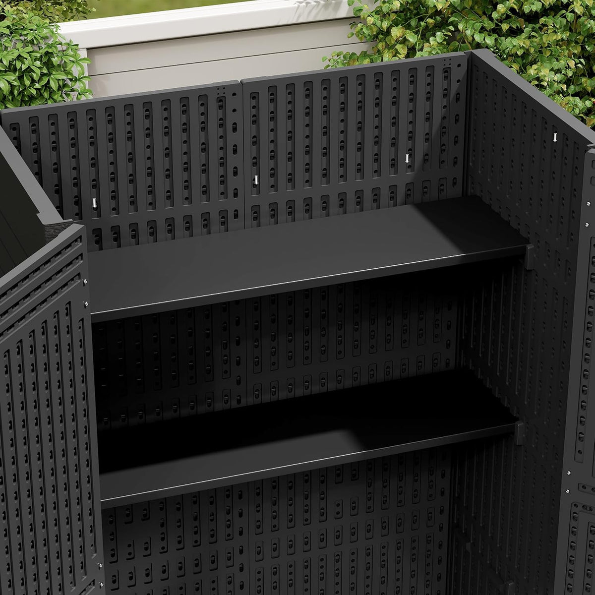 DWVO 2-Pack Metal Storage Shed Shelves, 51" x 13.8" Waterproof Shelves with 8 Screws, Compatible with 59 Cu. Ft. Outdoor Tall Storage Shed, 77 lbs Capacity, Easy to Assemble, Black