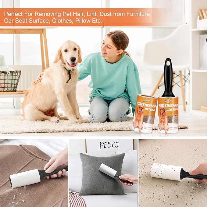 WulaWindy Lint Roller for Pet Hair, Extra Sticky Lint Rollers Pet Hair Remover for Clothes, Work Great on Pet Hair Value Pack (4 Pack)