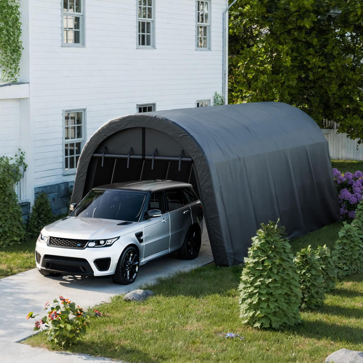 Carport 12x20 ft Heavy Duty, All-Season Waterproof UV Protected Outdoor Car Ports w/Reinforced Metal Frame Roll-up Ventilated Doors,Portable Garage Car Shelter for Boat Truck Motorcycle Yacht