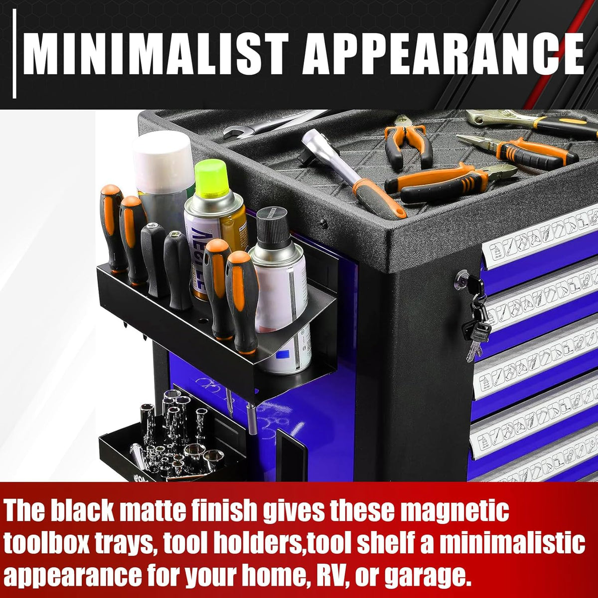 C&T 4-Piece Magnetic Toolbox Shelf, Tray and Holder Set, Magnetic Toolbox Tray Set, Tool Box for Cabinet Side Shelf Storage Van Workshop, Tool Organization and Storage