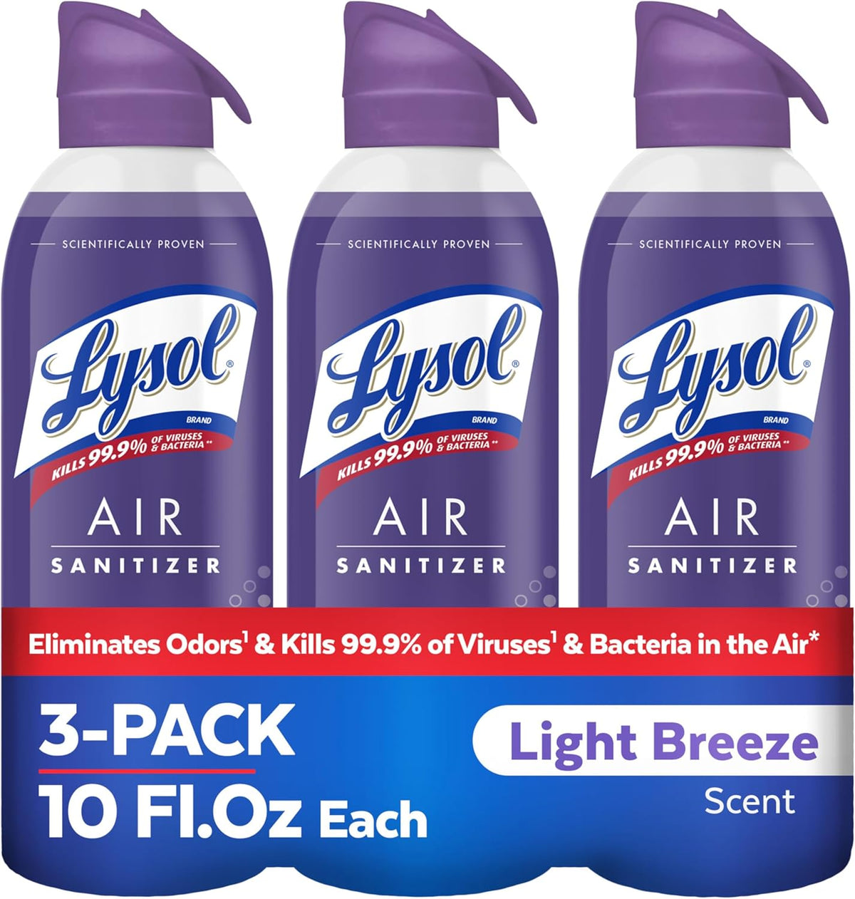 Lysol Air Sanitizer Spray with Odor Eliminator for Home & Office, Sanitizing Spray, Air Freshener Alternative, Light Breeze Scent, 10 oz (Pack of 3)