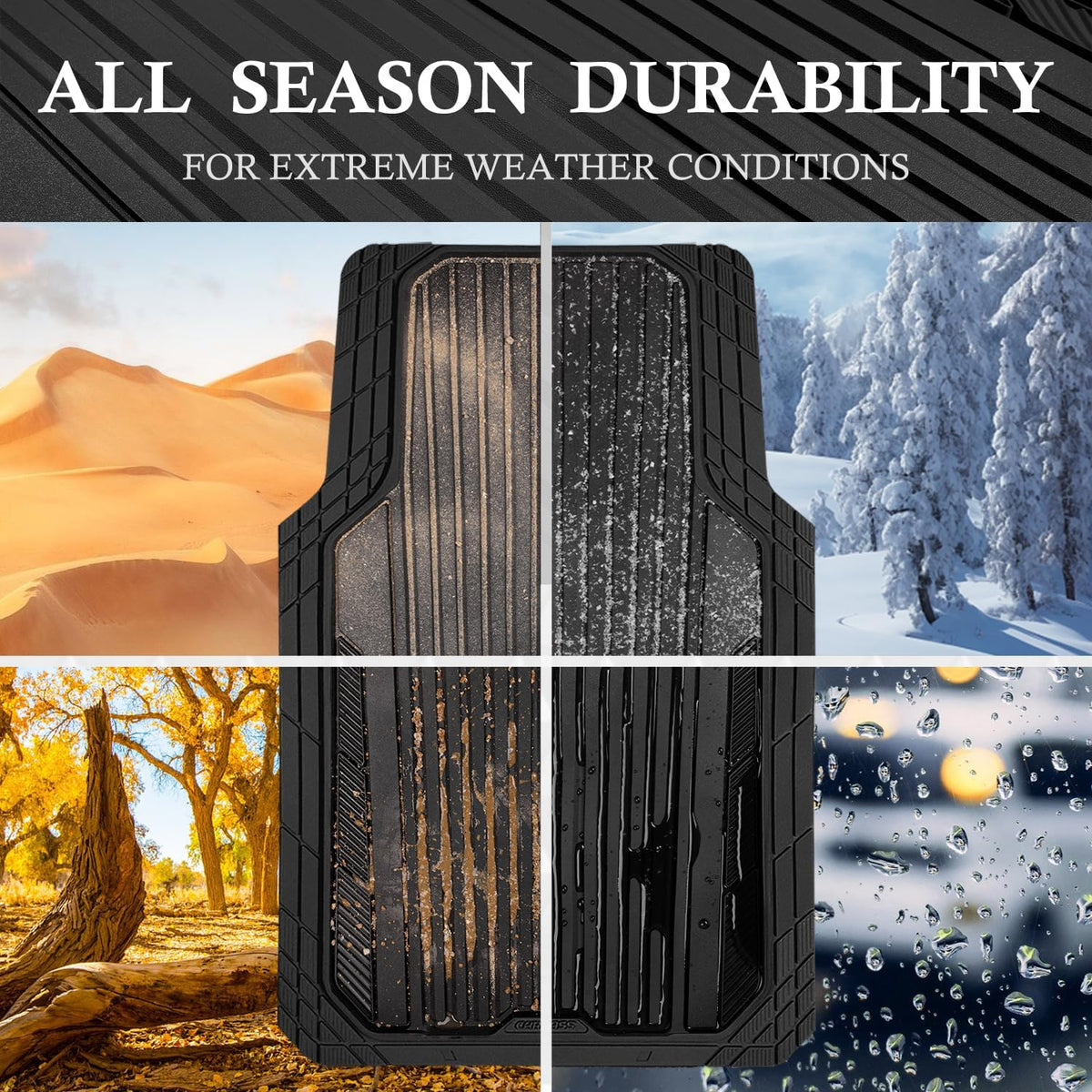 CAR PASS Heavy Duty Sporty Rubber Car Mats, Deep Dish All Weather Car Floor Mats Full Set, Waterproof Anti-Slip Automotive Matts Rugs Trim to Fit for Most Sedans SUVs Vans, All Black