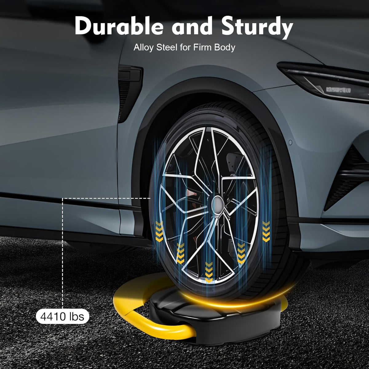 65.6FT Automatic Remote Control Parking Spot Lock, Yellow Parking Barrier Waterproof, Parking Spot Blocker with 180 ° Rotating Rocker Arm, Withstand Up to 4410 lbs(Battery Not Included)