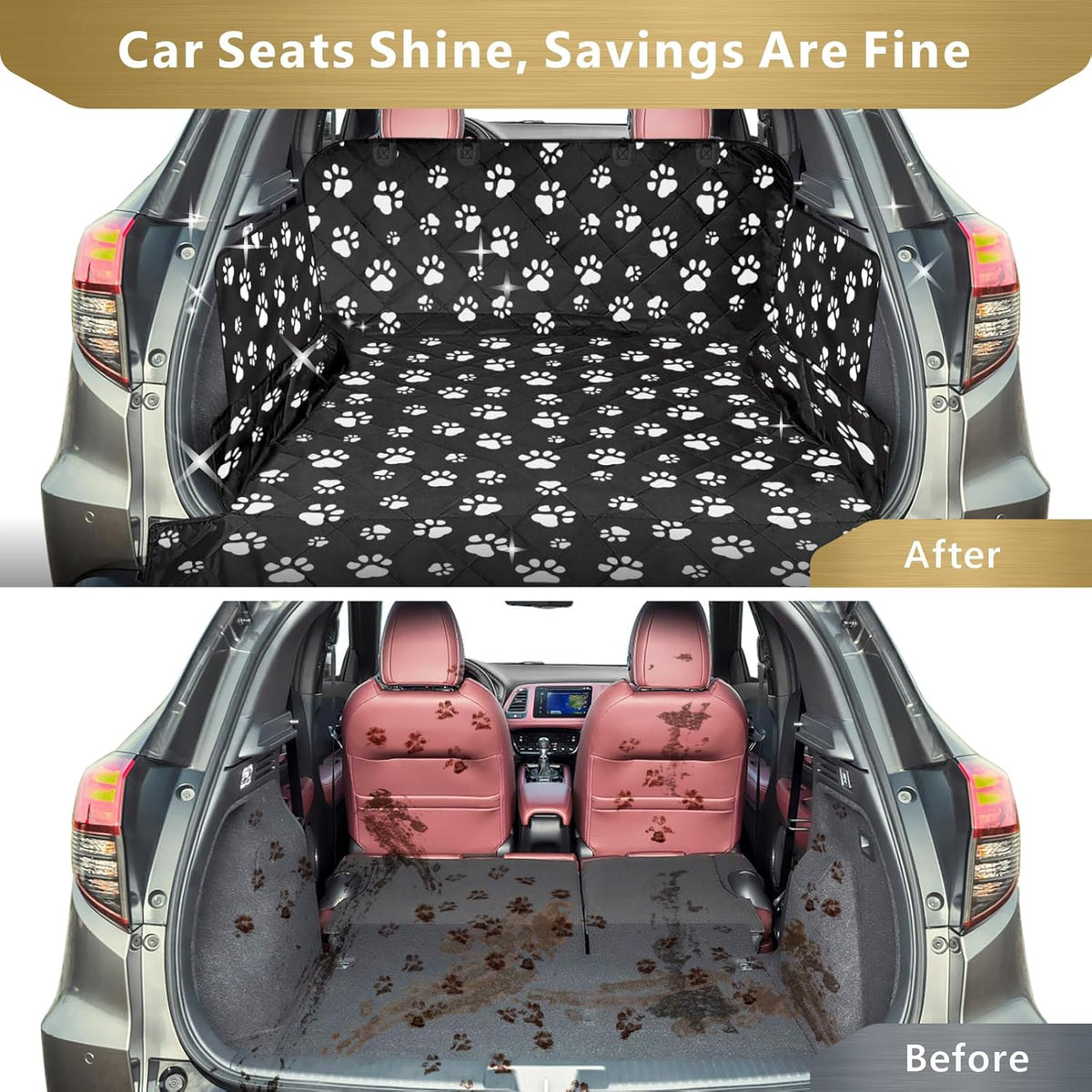 F-color SUV Cargo Liner for Dogs - Waterproof Pet Cargo Liner with Side Flaps, Comfort Dog Cargo Cover with Bumper Flap, Scrachproof, Non-Slip, Large Size Universal Fit SUVs Sedans Trunks Vans, Paw