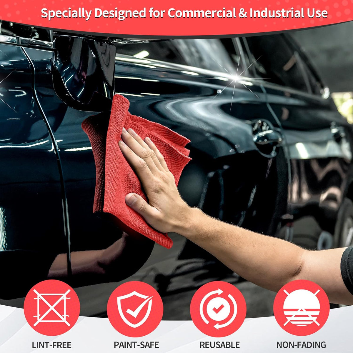 HOMERHYME Shop Towels Rags, 100 Pack Microfiber Cleaning Cloth Bulk Absorbent Detailing Rags, Lint-Free Microfiber Towels for Cars, Mechanic, Shop, Garage & Housekeeping 11.5"*11.5" Red