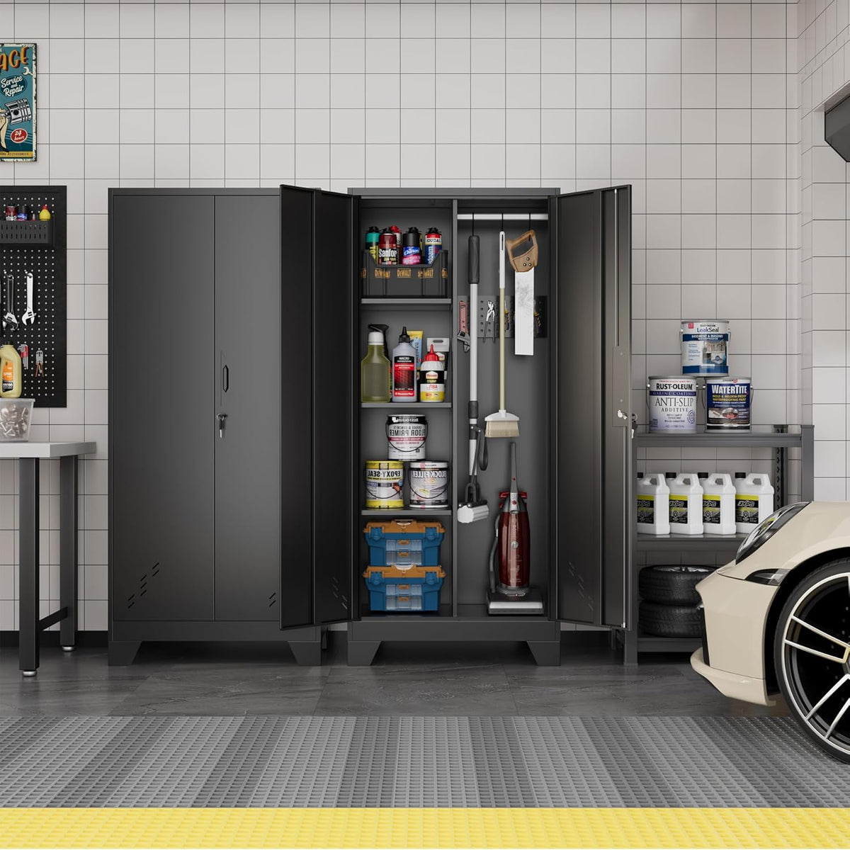 Metal Garage Storage Cabinet for Home,Storage with Doors and Shelves,61" Locking Tool for Office,Garage,Gym,School(61" Home Office Cabinet)