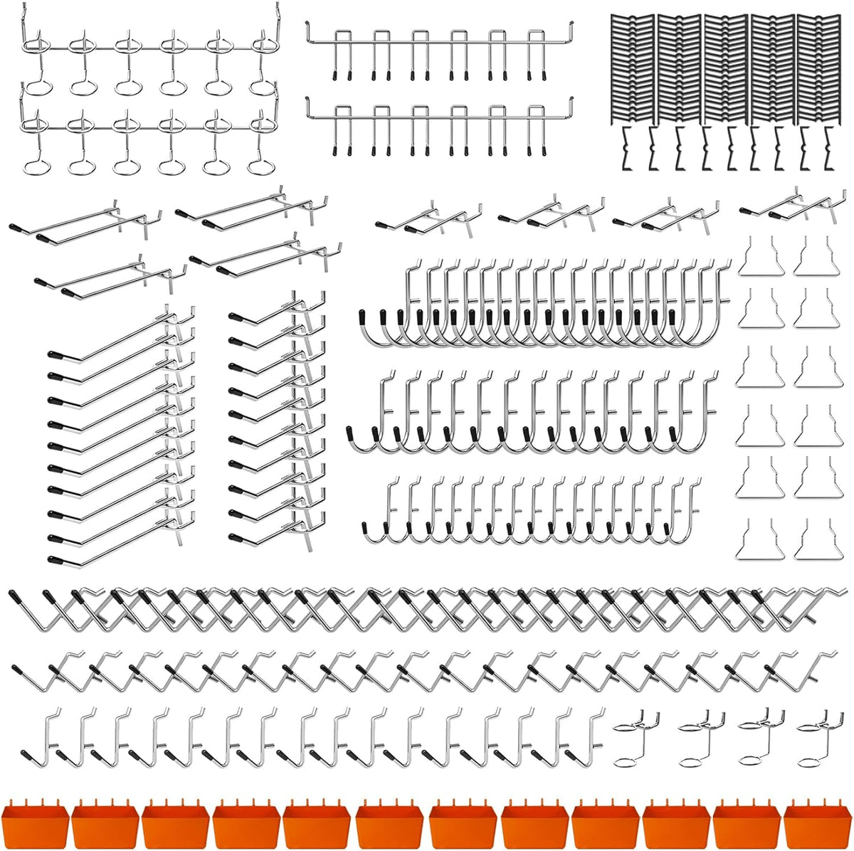 C&T 278 Piece Pegboard Hooks Assortment Kit, Pegboard Accessories Organizer Set with Bins, 1/8 and 1/4 in pegboard Hooks, for Hanging Tools, Organizing Various Tools,Garage Pegboard Wall Organization
