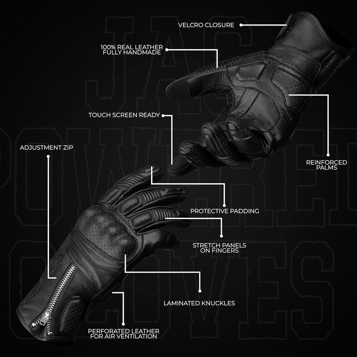 J.A.G. Motorcycle Gloves - Premium Leather Perforated Motorcycle Gloves for Men with Knuckle Protection | Touchscreen Motorbike Riding Gloves