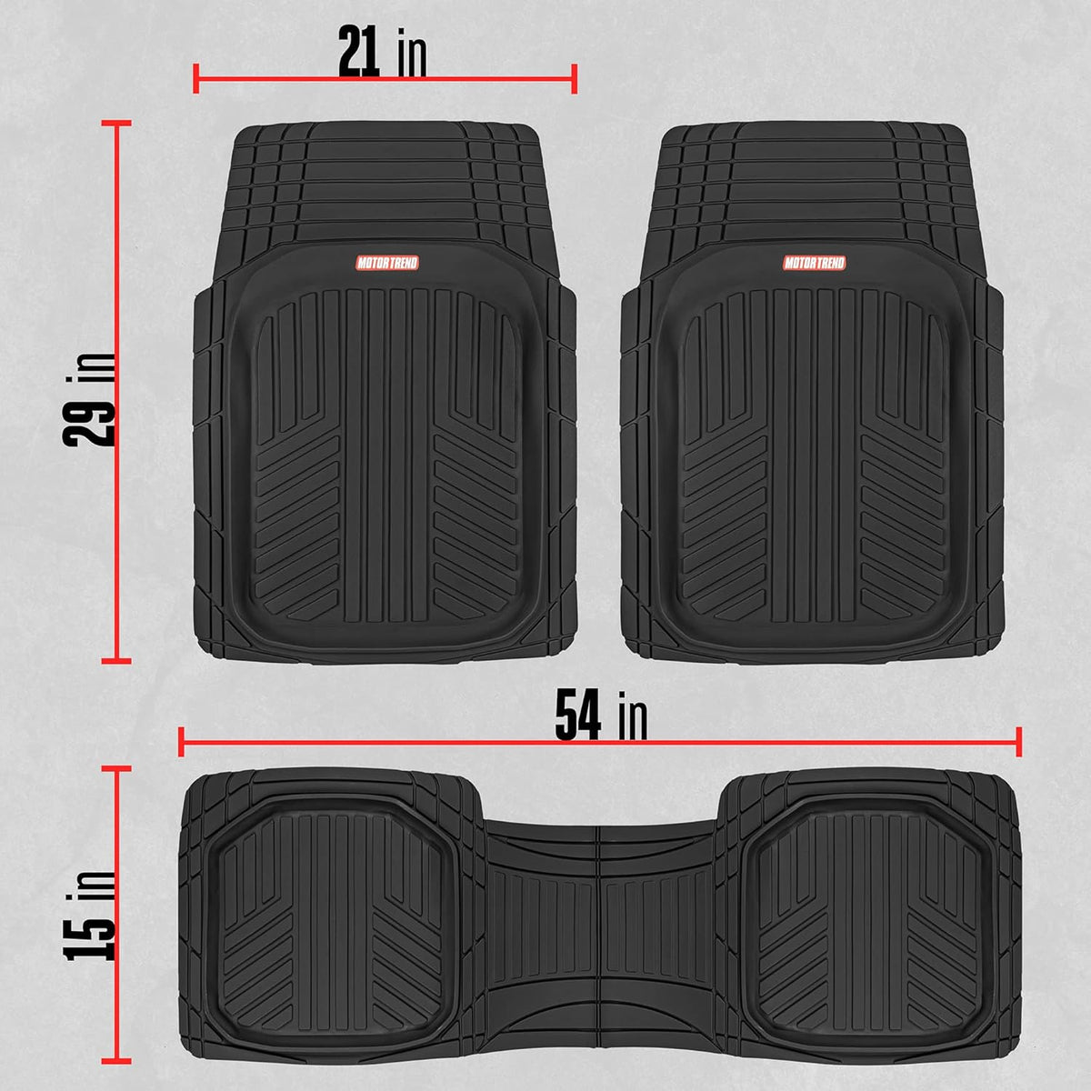 Motor Trend FlexTough™ Deep Dish Plus Rubber Car Floor Mats with Trunk Mat Cargo Liner, Front & Rear Combo Set fits Most Car SUV Van Coupe Sedan, Heavy Duty All Weather Trim to Fit