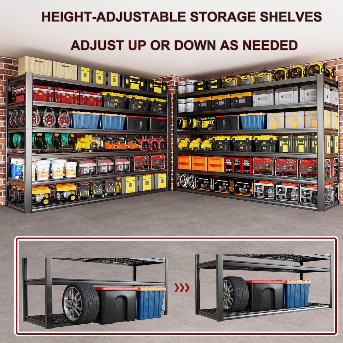 67" W Garage Shelving Heavy Duty, Adjustable 6 Tier Metal Shelves, Commercial Metal Shelf Rack, Industrial Shelving, 2 Pack