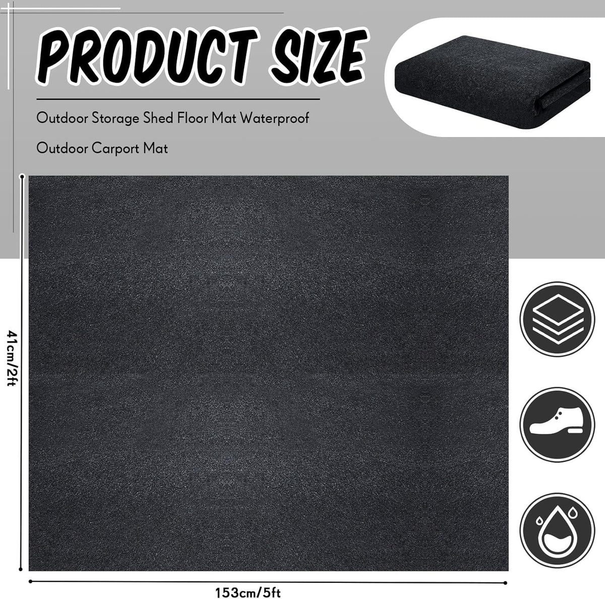 Haull Outdoor Storage Shed Floor Moat Waterproof Outdoor Carport Mat Thickened Soft Patio Furniture Pad Washable with Non Slip Backing, Storage Shed Not Included(2 x 5 ft)