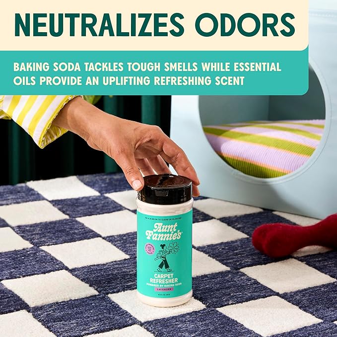 Aunt Fannie's Carpet Refresher & Deodorizer Powder, Multi-Purpose Carpet, Rug, and Upholstery Odor Eliminator for Homes with Cats and Dogs, Lavender Scent, 16 Oz (Pack of 1)