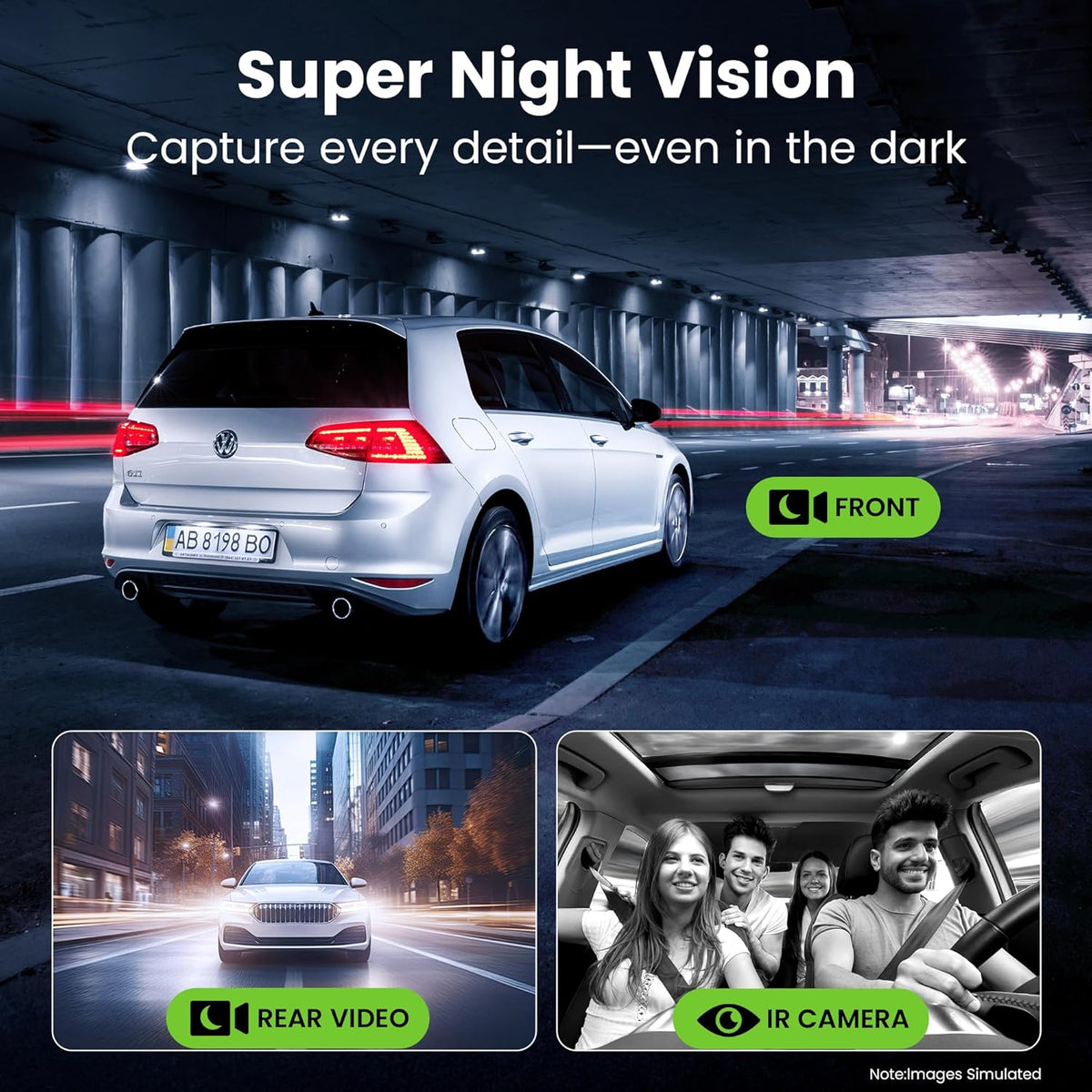GEARit 3-Channel Dash Cam - 4K Front and Rear Dash Camera for Cars - Front, Inside, Rear Recording - 24/7 Coverage - Triple Dashcam with Night Vision and Loop Recording - Ideal Car Camera System