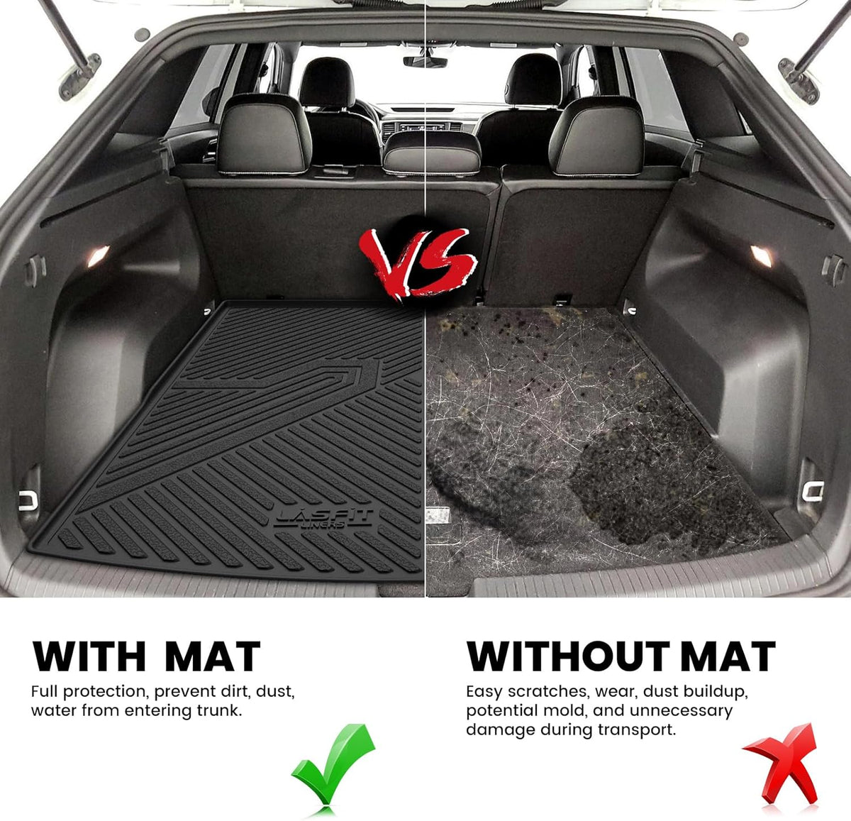 LASFIT Cargo Mat for Volkswagen Atlas Cross Sport 2020-2025, Custom Fit All-Weather TPE Rubber Trunk Mat for VW Accessories, Waterproof, Easy to Clean, Black