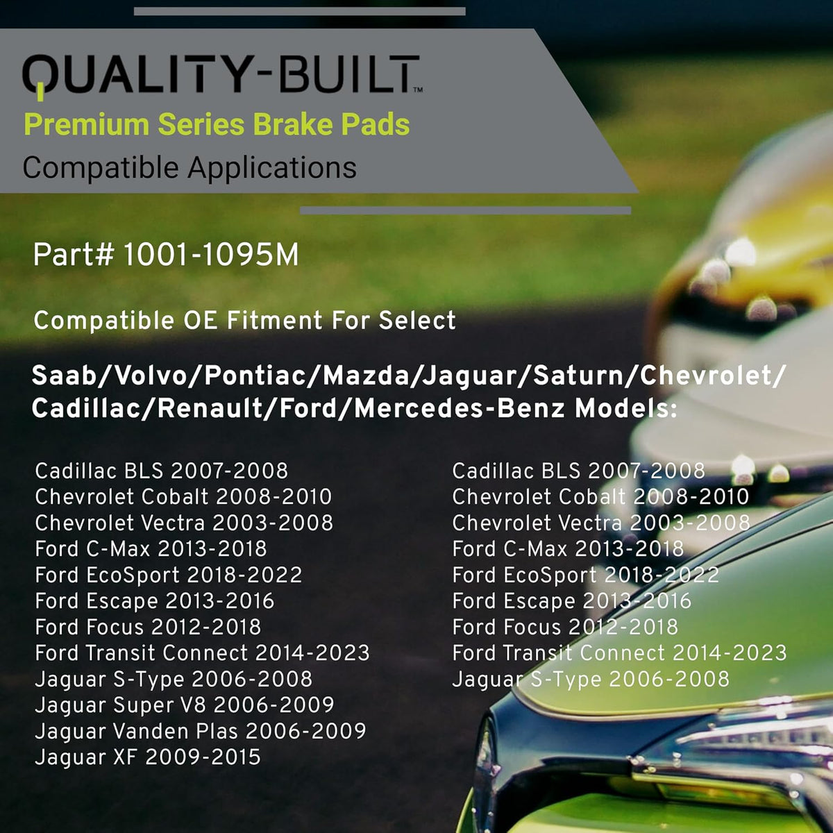 Premium Semi-Metallic Rear Brake Pads (1001-1095M) Compatible with 2003-2023 Cadillac/Chevrolet/Ford/Jaguar/Mazda/Mercedes-Benz/Pontiac (Escape/Focus/G550/MX-5/S40/Sky/S-Type & More)