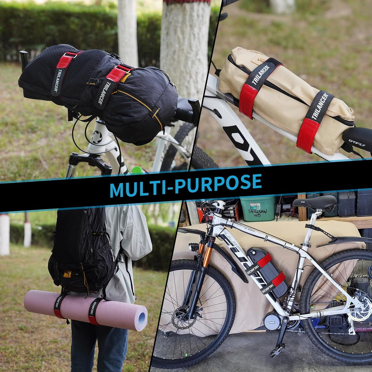 Trilancer Bike Rack Straps with Extra-Wide Silicone Anti-Slip Coating,2-Pack Adjustable Bike Wheel Stabilizer Strap with Hook and Loop for Car and Wall Mount, Transportation and Storage(26''x1.5'')
