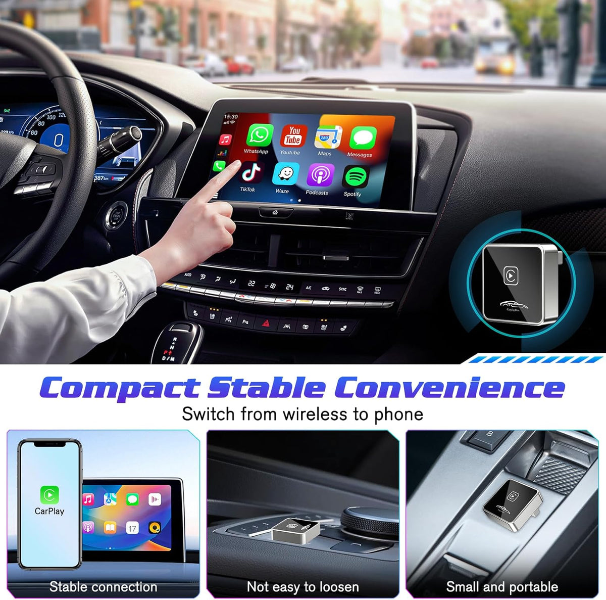 Mini Wireless Carplay Adapter for iPhone, 2025 Stable Universal carplay Adapter, Fast Convert Factory Wired to Wireless CarPlay Dongle Cars for Apple for iOS