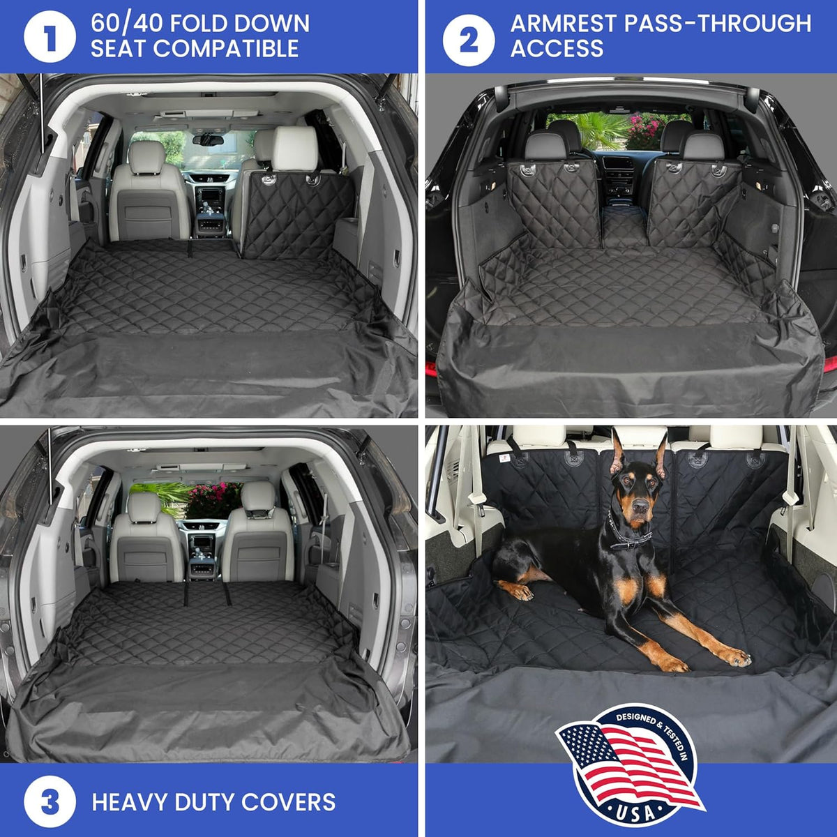 4Knines SUV Cargo Liner for Dogs, Trunk Mat for SUV, Durable Cargo Cover, Protector – Compatible with 60/40 Split Bench & Armrest Pass-Through, Waterproof, Machine Washable, Non-Slip (X Large, Black)