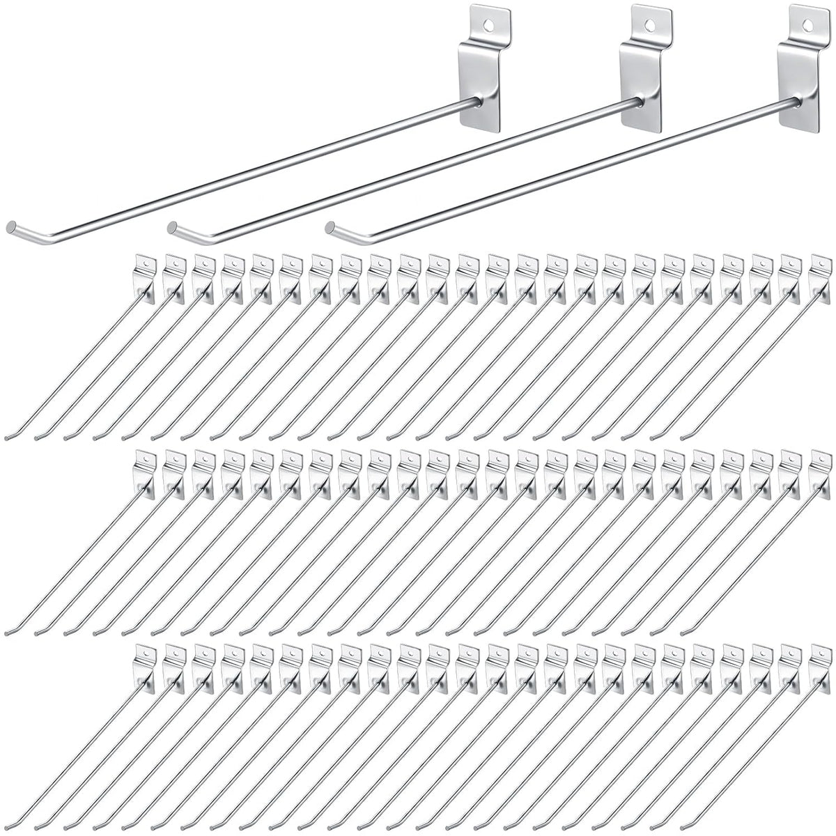 Moxweyeni 100 Pcs Heavy Duty Slatwall Panel Hooks Hanging Metal Slat Wall Hanging Hooks Silver Slat Wall Hanger Commercial Grade Slatwall Pegs Accessories for Shop Retail Display(10 Inch)