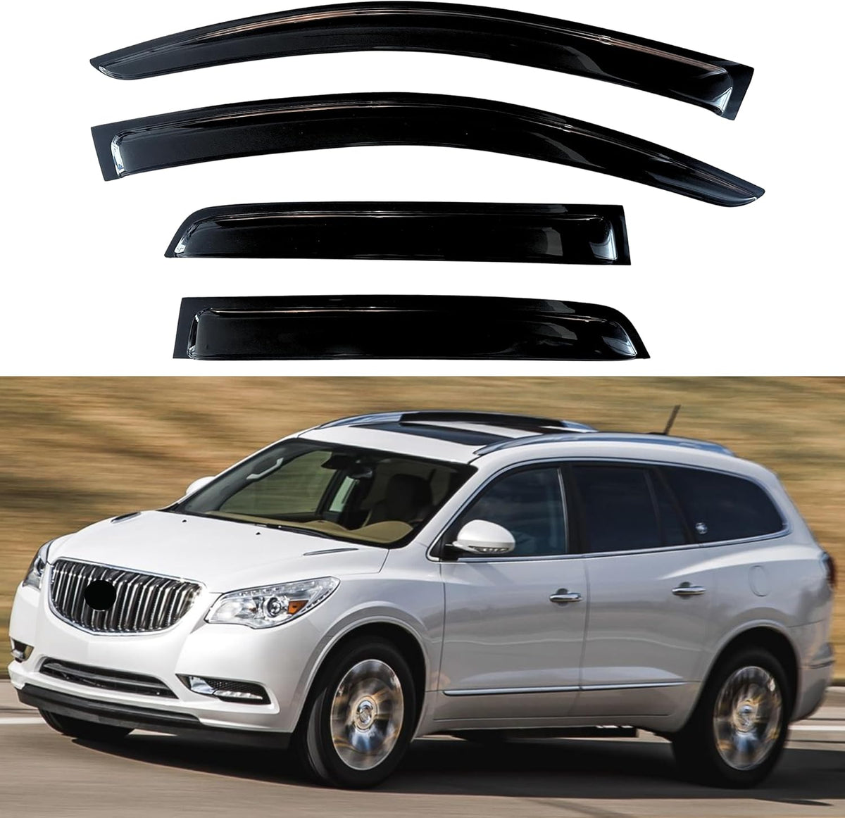 KPY Window Visors Compatible with Buick Enclave 2008-2017, 4PC Rain Guard Side Vent Deflectors Tape-On Style, 2008 2009 2010 2011 2012 2013 2014 2015 2016 2017