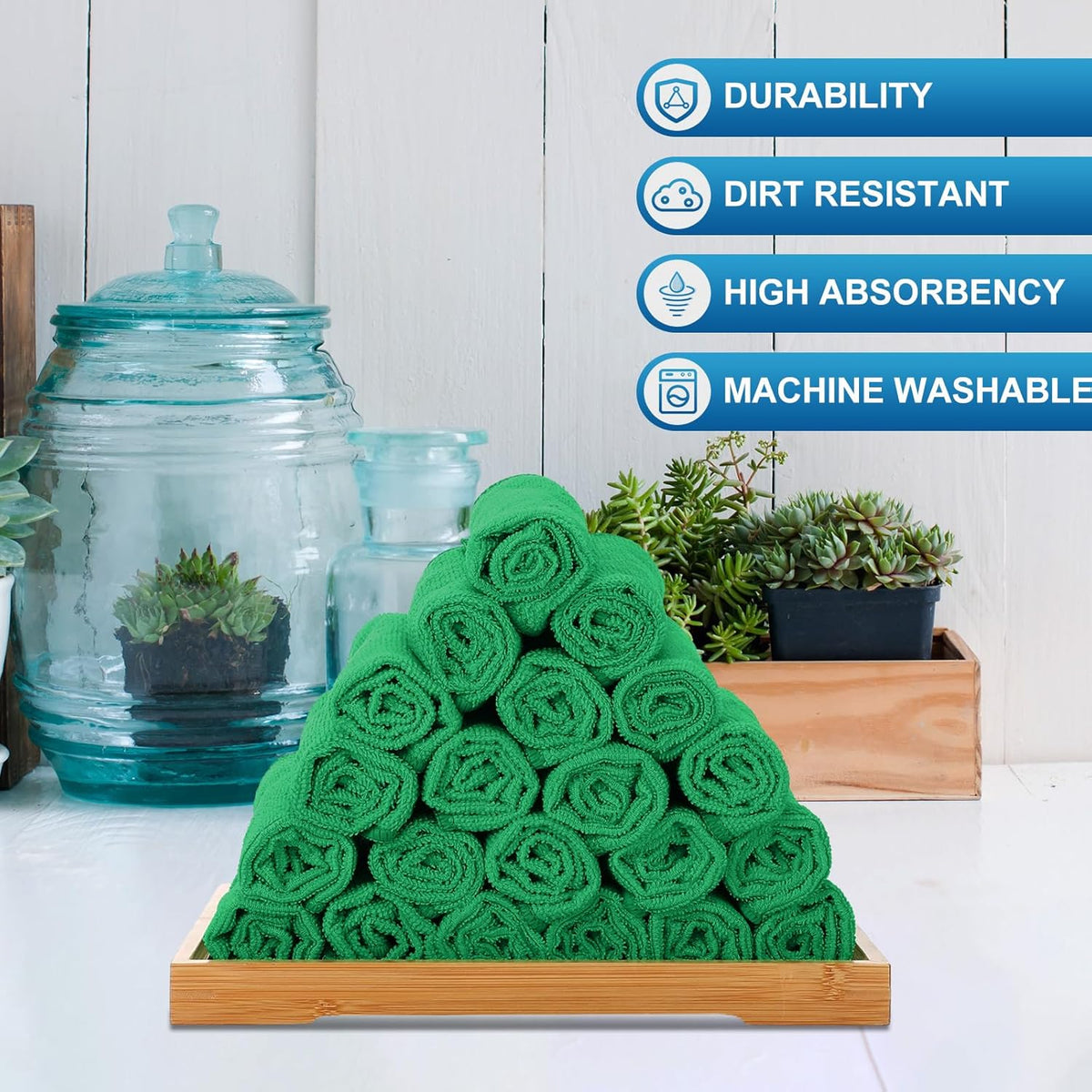 Tenare 100 Pack 12'' x 12'' Microfiber Cleaning Cloths Reusable Cleaning Rags Bulk Microfiber Towels Softer Highly Absorbent Washcloths for House Kitchen Car Window(Green)