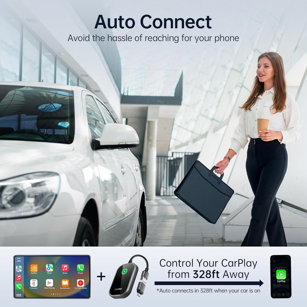 Wireless CarPlay Adapter, Converts Wired to Wireless CarPlay Dongle for Apple iPhone, Plug & Play Auto Connect Zero Latency fits for Cars from 2015 & iOS 10+ Black