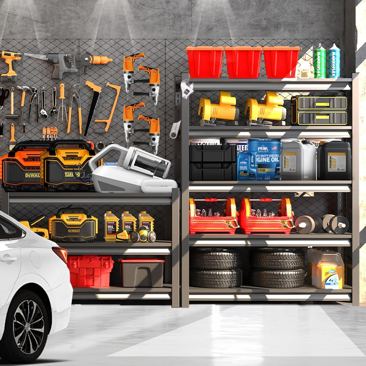 Metal Garage Shelving Unit, Heavy Duty 5-Tier Adjustable Storage Rack, Steel Shelving,2000 lbs Capacity, Industrial Shelves for Heavy Tools and Equipment (5-Tier 63" H x 24" W x 14" D)