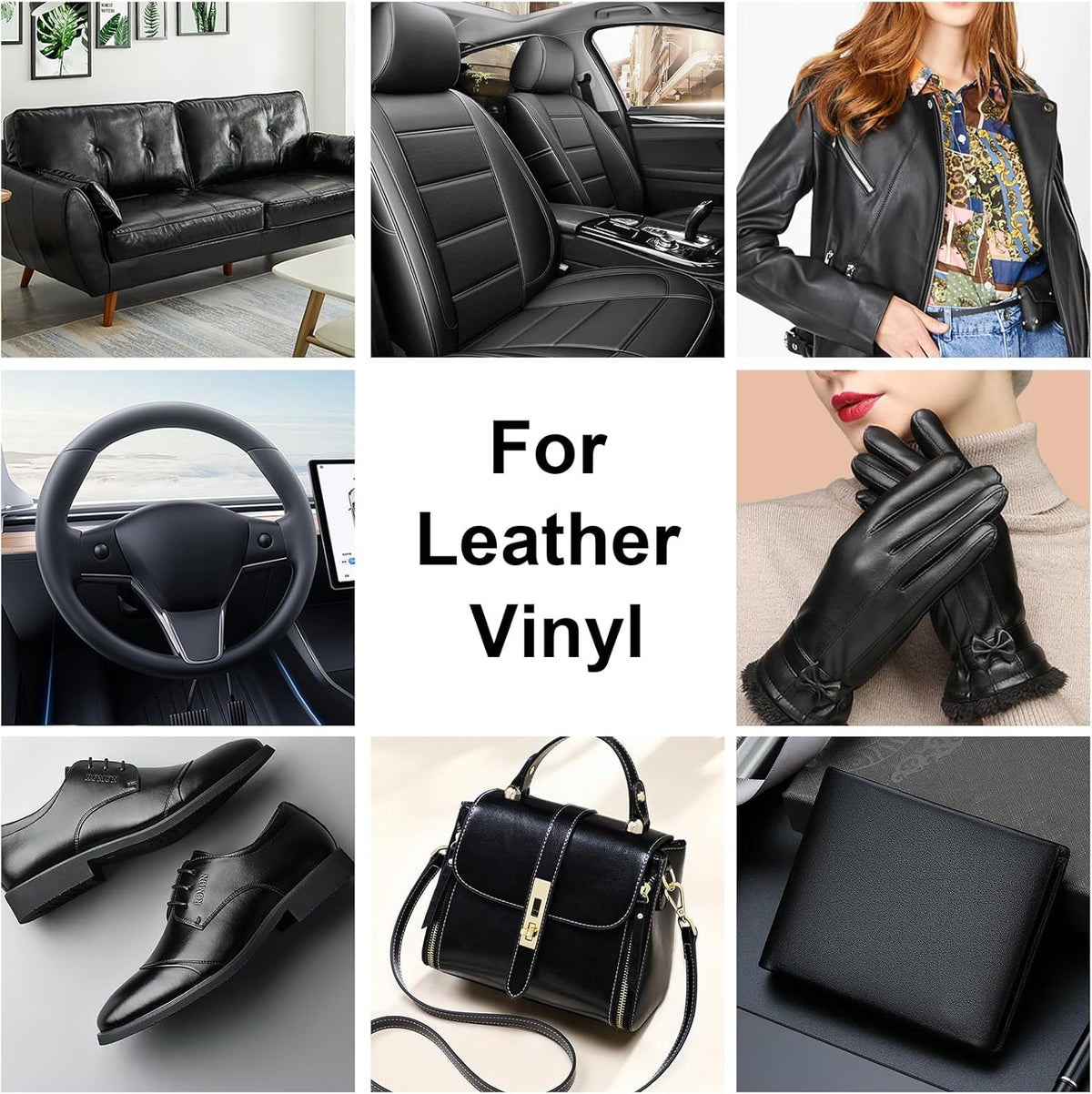 Black Leather Recoloring Balm, Leather Repair Kit for Furniture, Leather Scratch Remover, Leather Color Restorer for Couch, Car Seats, Shoes - Repair Leather Dye for Scratched and Faded Leather