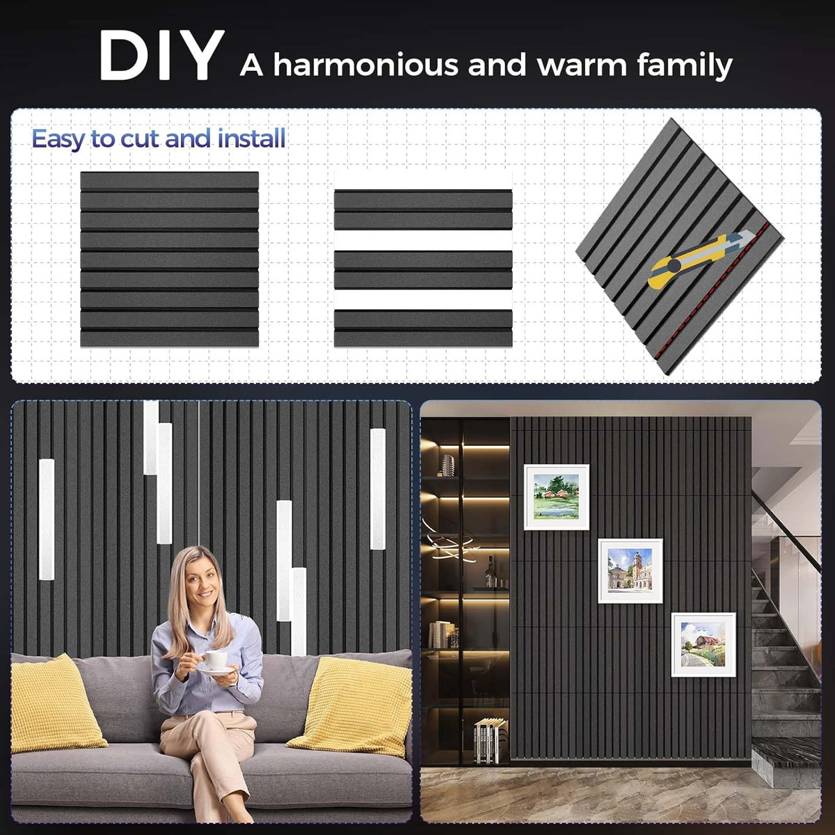 8 Pack Large Soundproof Wall Panels, 15.7 x 15.7 x 0.47 in Sound Proof Foam Panels for Walls, 1.2lb/ft³ High Density, Thicker 0.47in, Acoustic Panels, Sound Dampening Panels Black