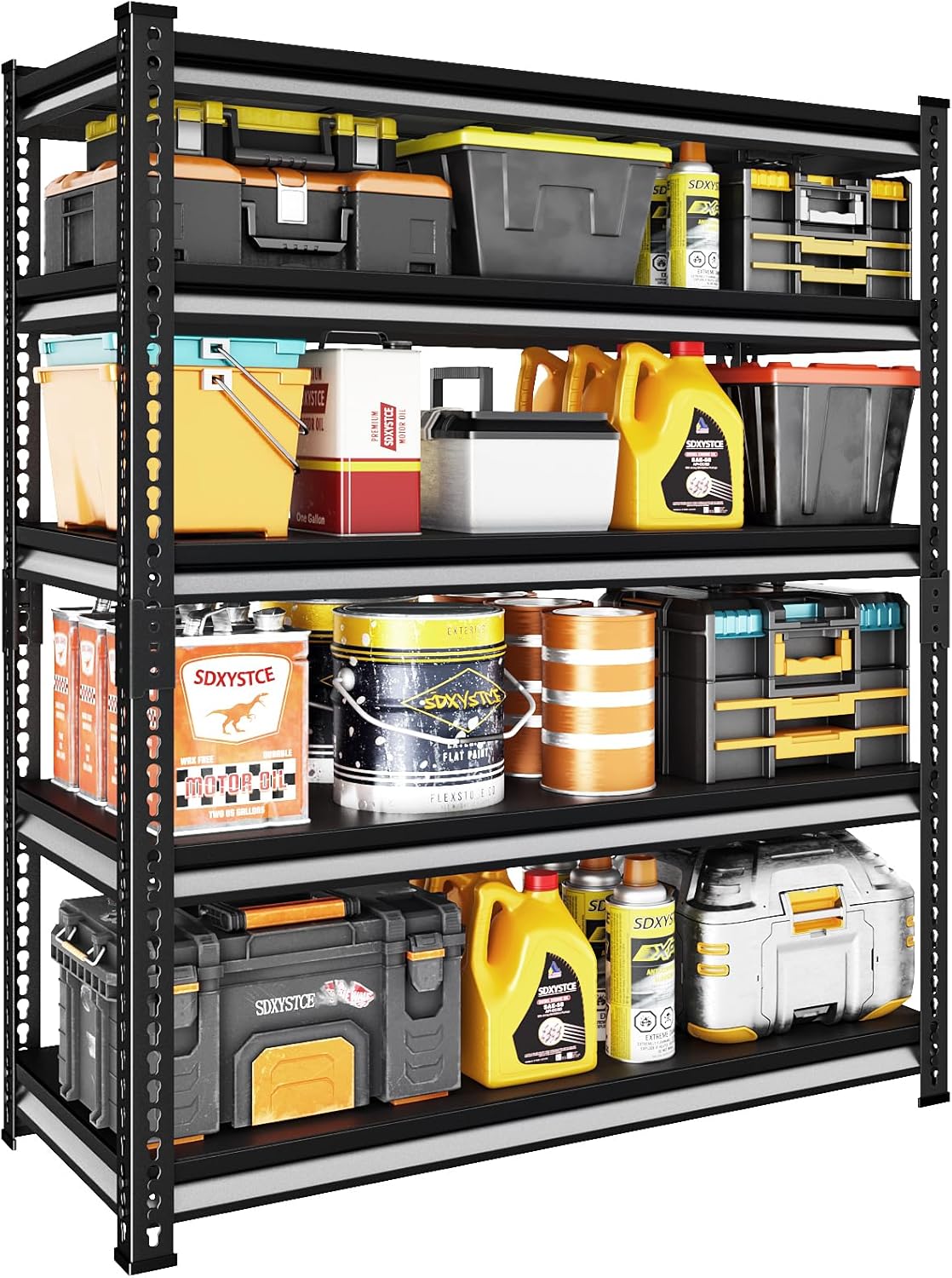 48" W Garage Shelving Heavy Duty, 3000LBS Loads Adjustable Garage Storage Shelves, 5-Tier Metal Shelving Units and Storage Racks, Industrial Utility Shelf,48" Wx24 Dx78 H, Black