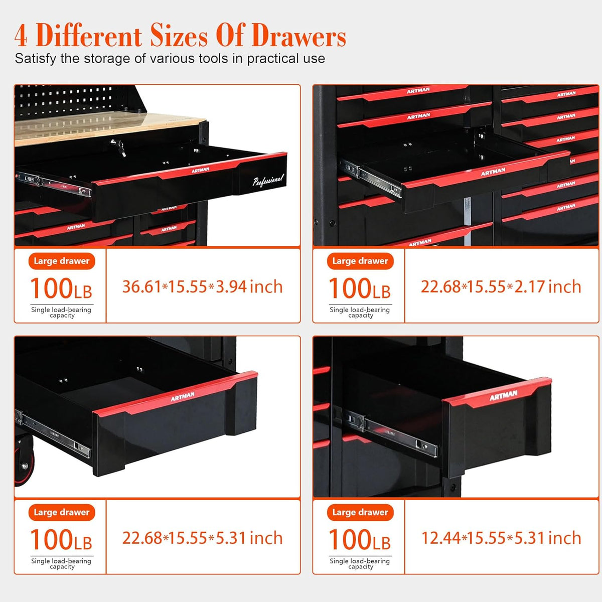 66-Inch Rolling Tool Chest and Workbench with Wheels & 19 Drawers, Lockable Storage Cabinet Stainless Steel for Garage Workshop (Tool Cart)